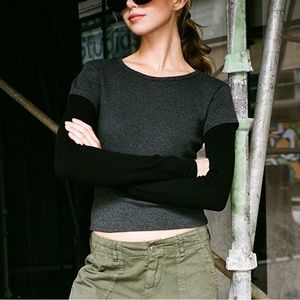 Brandy Melville Grey & Black Layered Long Sleeve T-Shirt